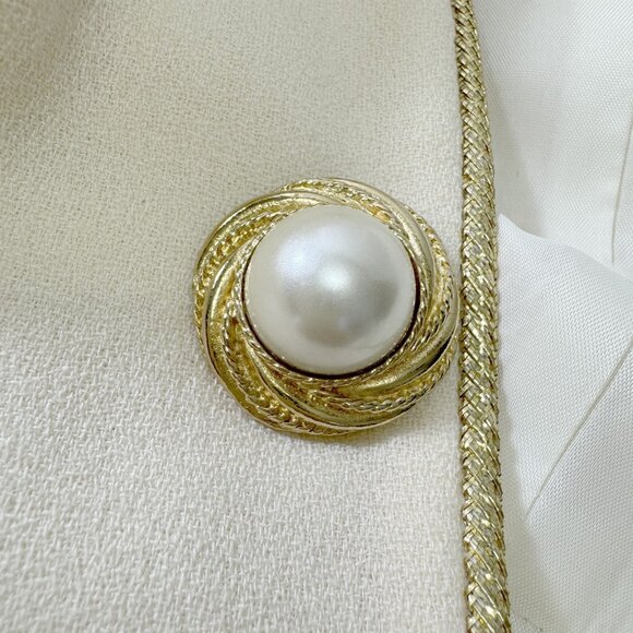 Rescala Formal Jacket Blazer White Wool Crepe Gold Trim Size 10 Vintage 1990s - Picture 9 of 10